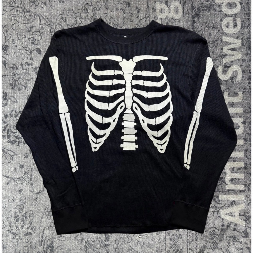 Supreme Hanes Skeleton Thermal Crew Mens Medium Black Waffle Knit FW25A29 NIB